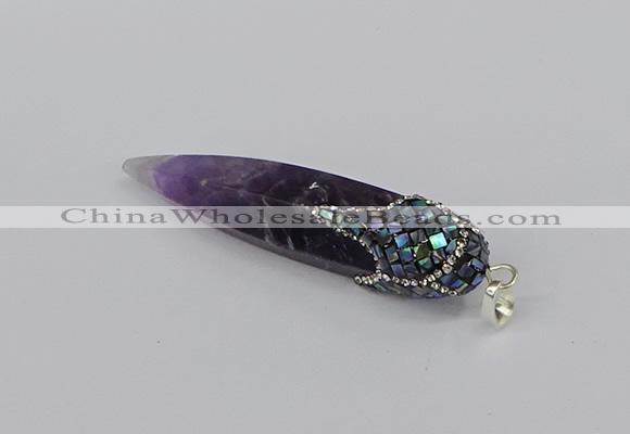 CGP3367 15*50mm - 16*65mm sticks amethyst gemstone pendants