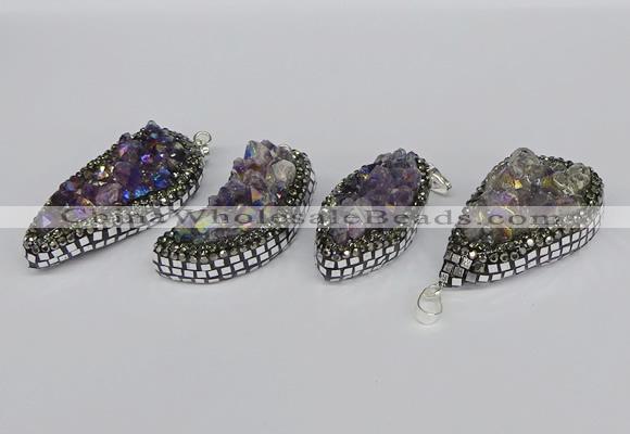 CGP3387 18*40mm - 22*45mm freeform plated druzy amethyst pendants