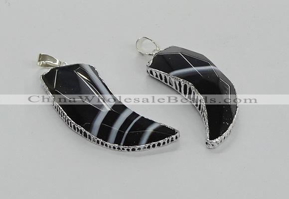 CGP3458 16*30mm - 18*40mm horn black agate pendants