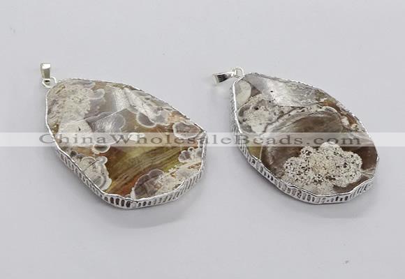 CGP3461 30*45mm - 35*50mm faceted freeform ocean agate pendants