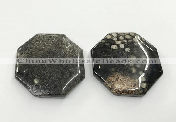 CGP3551 50mm - 53mm octagonal chrysanthemum agate slab pendants