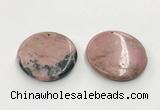 CGP3624 48mm - 51mm flat round rhodochrosite gemstone pendants