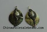 CGP386 35*50mm carved leaf shell pearl & pearl pendants wholesale