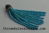 CGP684 4mm faceted round handmade turquoise beaded tassel pendants