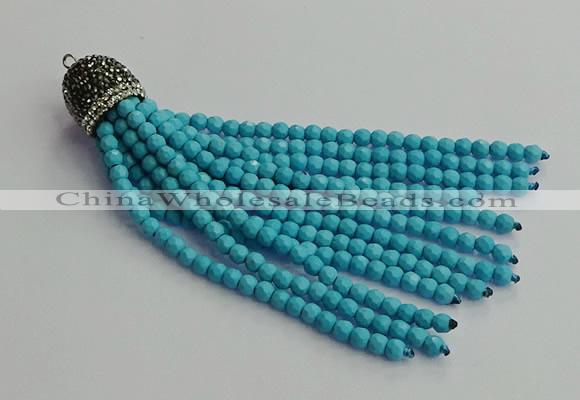 CGP684 4mm faceted round handmade turquoise beaded tassel pendants