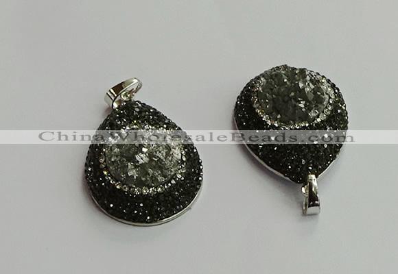 CGP708 25*35mm teardrop plated druzy agate pendants wholesale