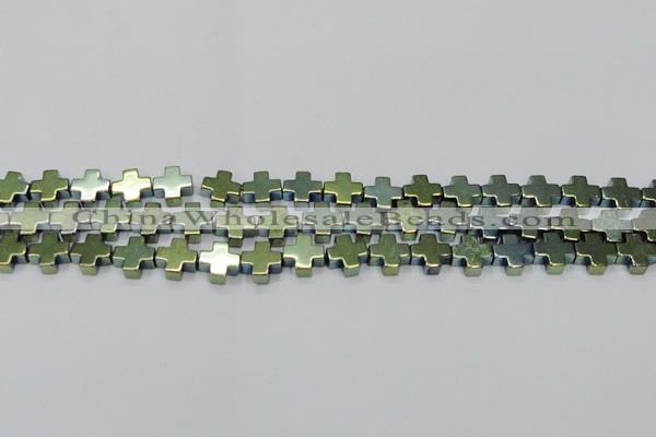 CHE1010 15.5 inches 10*10mm cross plated hematite beads wholesale