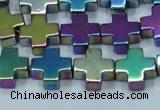 CHE1011 15.5 inches 10*10mm cross plated hematite beads wholesale