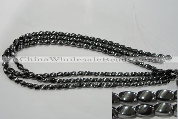 CHE160 15.5 inches 5*8mm twisted rice hematite beads