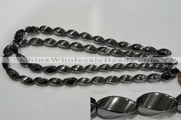 CHE164 15.5 inches 8*16mm twisted rice hematite beads