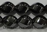 CHE166 15.5 inches 10*12mm twisted rice hematite beads