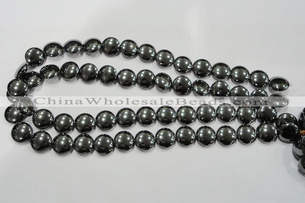 CHE274 15.5 inches 14mm flat round hematite beads wholesale