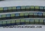 CHE444 15.5 inches 3*3mm cube matte plated hematite beads wholesale