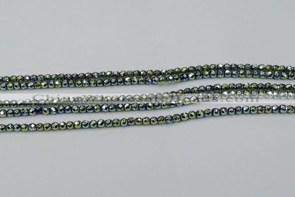 CHE693 15.5 inches 2mm faceted round plated hematite beads