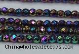 CHE696 15.5 inches 2mm faceted round plated hematite beads