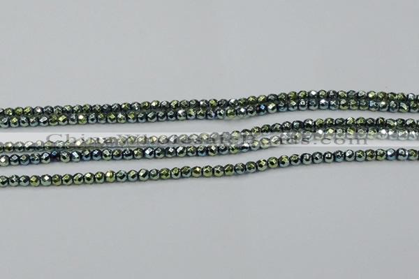 CHE703 15.5 inches 3mm faceted round plated hematite beads