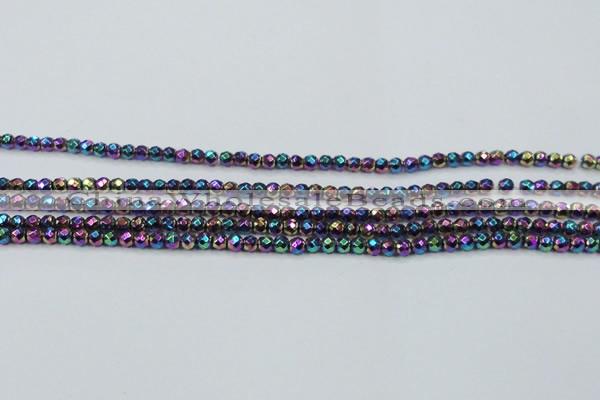 CHE706 15.5 inches 3mm faceted round plated hematite beads