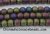 CHE725 15.5 inches 4mm round matte plated hematite beads wholesale