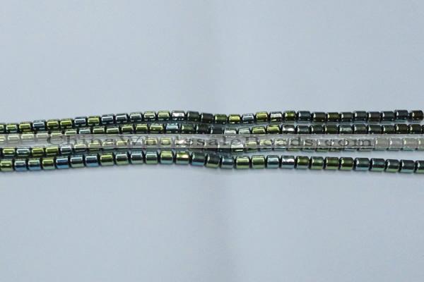 CHE789 15.5 inches 4*4.5mm drum plated hematite beads wholesale