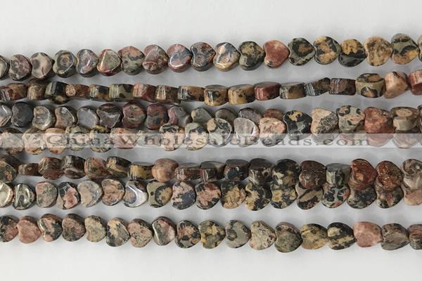 CHG108 15.5 inches 6mm flat heart leopardskin jasper beads wholesale