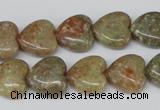 CHG45 15.5 inches 14*14mm heart New unakite gemstone beads wholesale