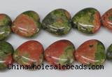 CHG48 15.5 inches 14*14mm heart unakite gemstone beads wholesale