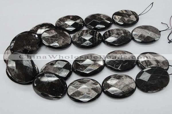 CHS10 15.5 inches 30*40mm faceted oval natural hypersthene gemstone beads