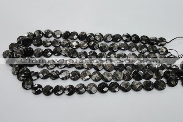 CHS18 15.5 inches 12mm faceted coin natural hypersthene beads