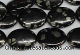 CJB160 15.5 inches 15*20mm oval natural jet & pyrite gemstone beads