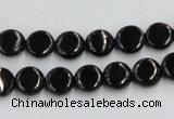 CJB19 16 inches 8mm flat round natural jet gemstone beads wholesale