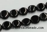 CJB20 16 inches 10mm flat round natural jet gemstone beads wholesale