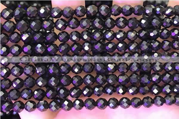 CJB200 15.5 inches 5mm faceted round jet beads wholesale