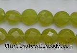 CKA266 15.5 inches 12mm faceted coin Korean jade gemstone beads