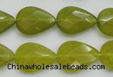 CKA275 15.5 inches 15*20mm faceted flat teardrop Korean jade gemstone beads