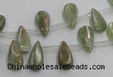 CKC96 Top drilled 6*12mm flat teardrop natural green kyanite beads