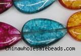 CKQ126 15.5 inches 20*30mm flat teardrop dyed crackle quartz beads