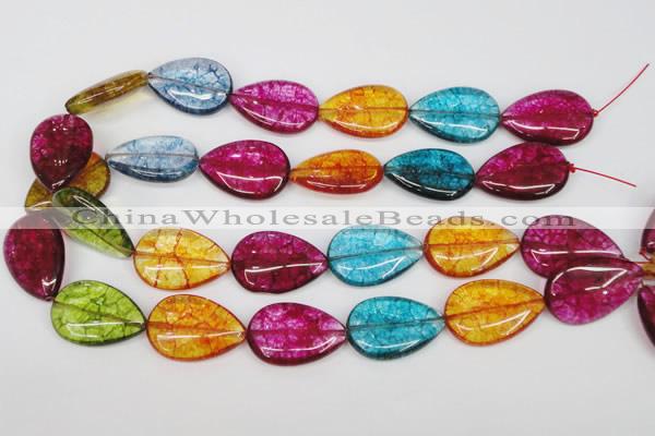 CKQ126 15.5 inches 20*30mm flat teardrop dyed crackle quartz beads