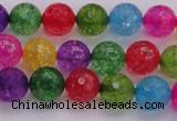 CKQ351 15.5 inches 8mm faceted round dyed crackle quartz beads