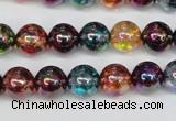 CKQ83 15.5 inches 10mm round AB-color dyed crackle quartz beads