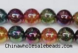 CKQ84 15.5 inches 12mm round AB-color dyed crackle quartz beads