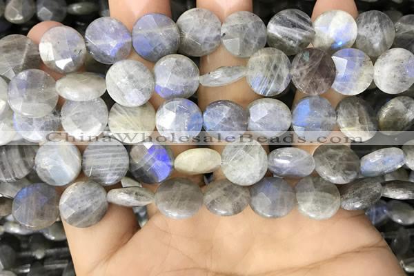 CLB1039 15.5 inches 12mm faceted coin labradorite beads wholesale