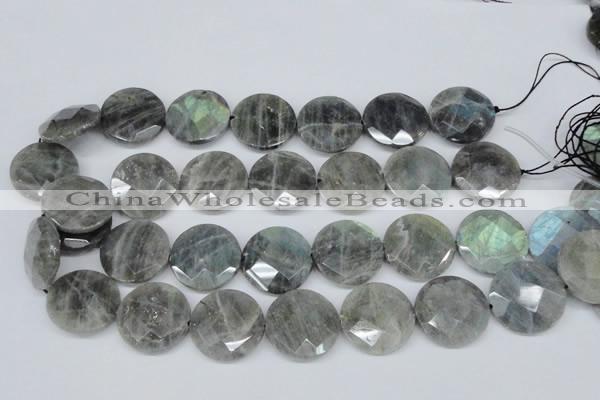 CLB194 15.5 inches 25mm faceted coin labradorite gemstone beads