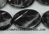 CLB318 15.5 inches 22*30mm twisted oval black labradorite beads