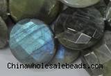 CLB39 15.5 inches 25mm faceted flat round labradorite gemstone beads