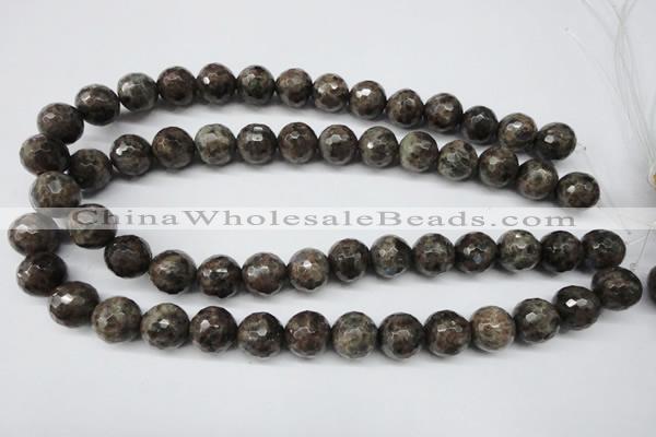 CLB405 15.5 inches 14mm faceted round grey labradorite beads