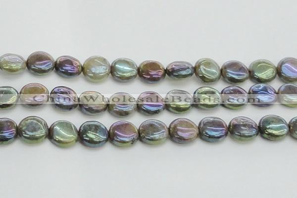 CLB637 15.5 inches 14mm flat round AB-color labradorite beads