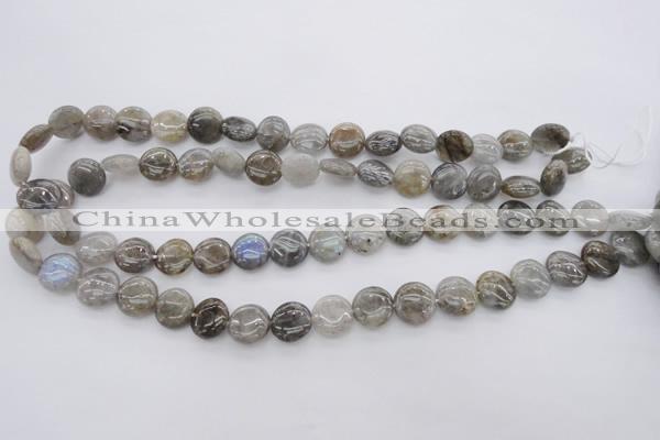 CLB72 15.5 inches 12mm flat round labradorite beads wholesale