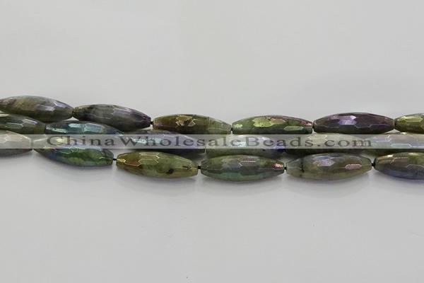 CLB789 15.5 inches 10*30mm faceted rice AB-color labradorite beads