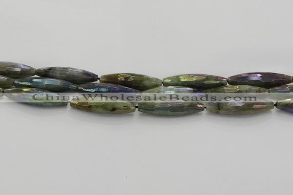 CLB790 15.5 inches 10*40mm faceted rice AB-color labradorite beads