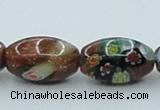 CLG546 16 inches 10*14mm rice goldstone & lampwork glass beads